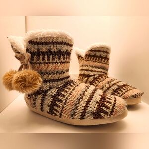 Brown, Sparkle Boot Slippers